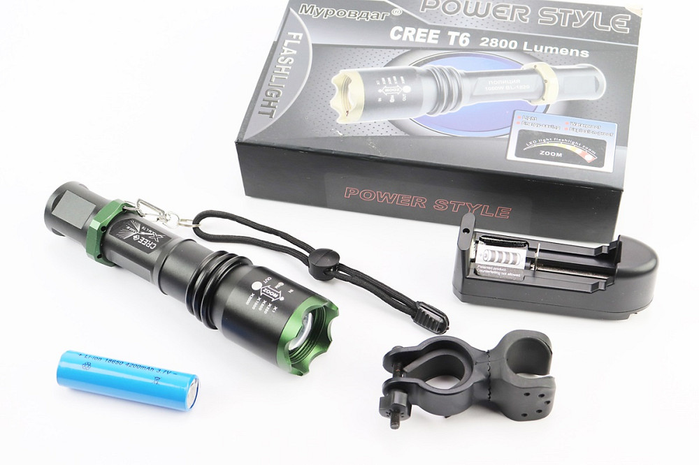 Ліхтар передній 1 діод 2800 lumen алюмінієвий, Li-ion 3.7V 3800mAh з зарядкою, вологозахисний, чорний BL-1820 Київ - фото 1