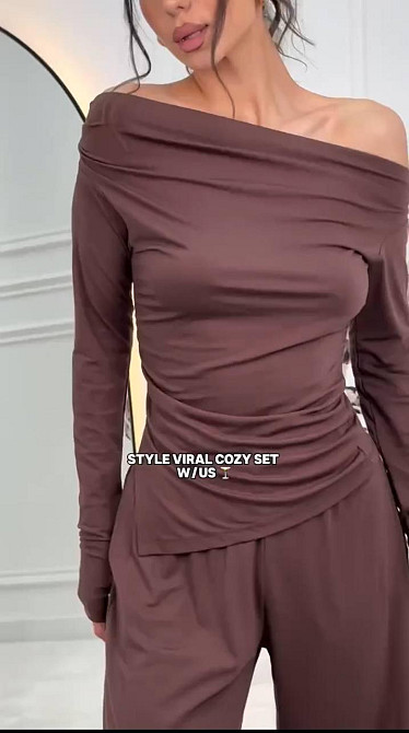 Женский стильный повседневный костюм микродайвинг Шоколад, 44/46 Одесса - изображение 2