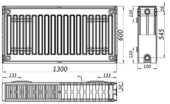 Радіатор сталевий 22/600х1300 бок KALITE Тернопіль