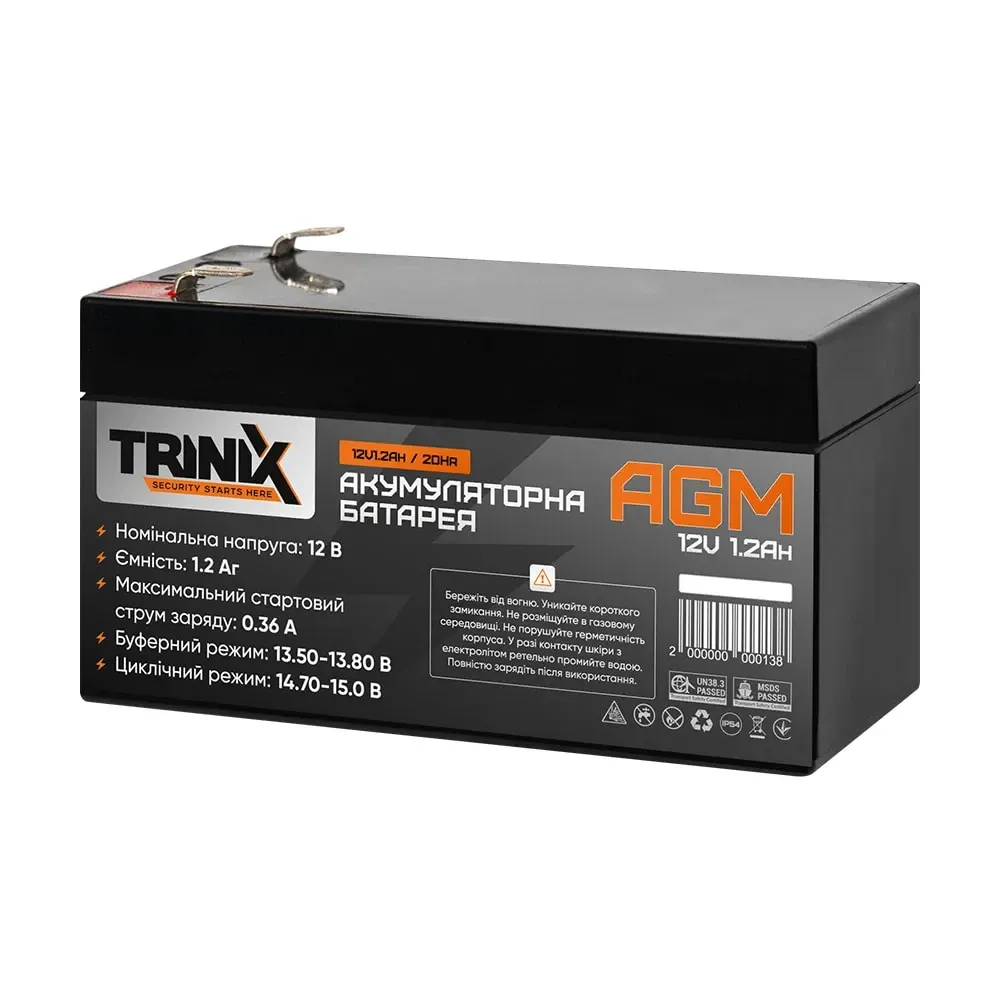 Акумуляторна батарея 12В 1.2Аг Trinix 12V1.2Ah/20Hr AGM свинцево-кислотна (44-00031) Київ - фото 1