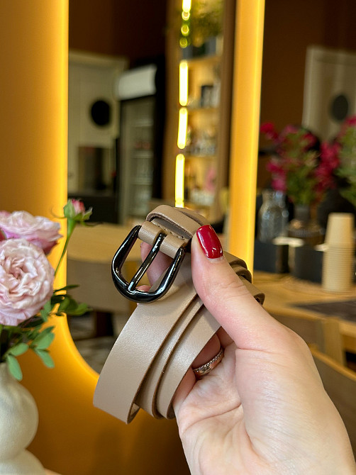 Кожаный женский ремень в бежевом цвете 3334 Киев - изображение 7