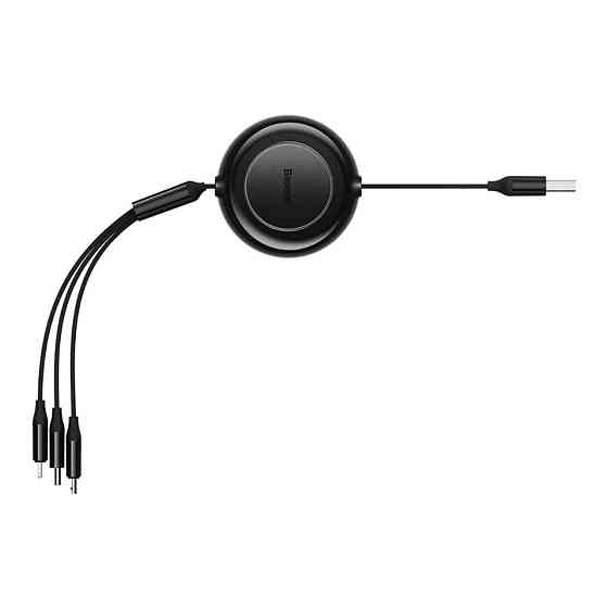 Кабель Baseus Free2Draw Retractable Crystal Fast Charging Data Cable USB to M+L+C 3.5A 1.1m Cluster Black Одесса