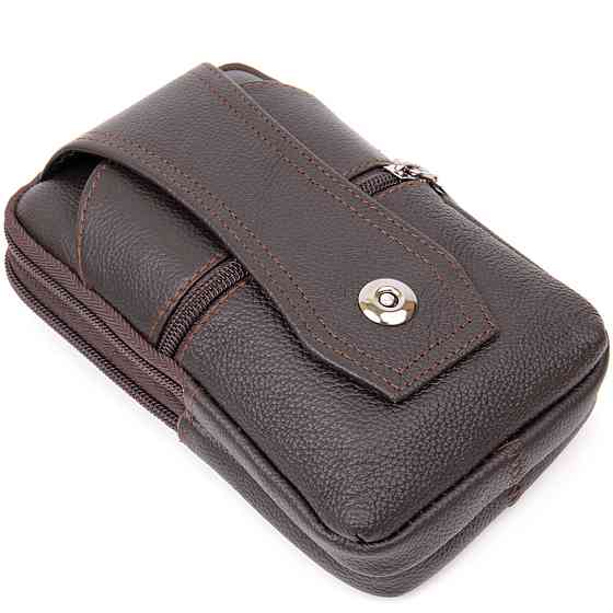 Сумка чоловіча на пояс на два відділення з хлястиком Vintage 20451 Коричнева Київ