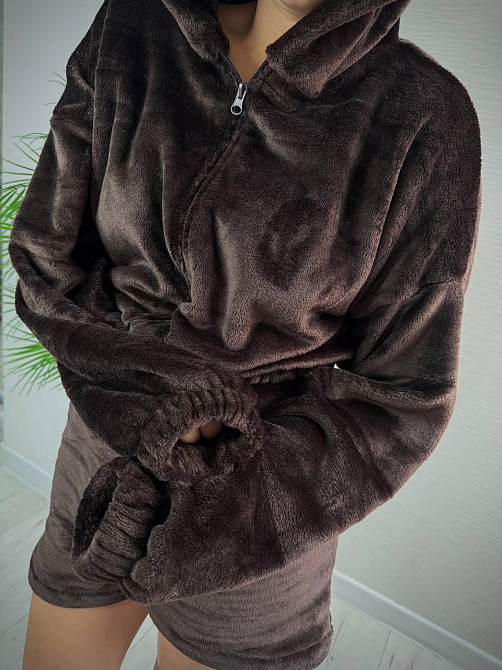 Женская теплая повседневная махровая пижама плотная двухсторонняя махра Шоколад Одесса - изображение 10