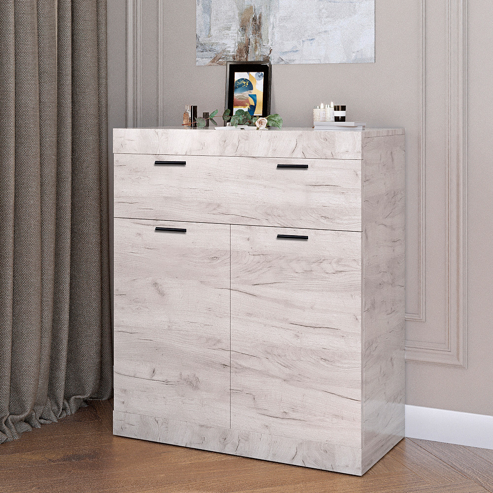 Комод з дверцятами та ящиком Еверест Соната-4 80х38х94 дуб крафт білий (DTM-2699) Львів - фото 1