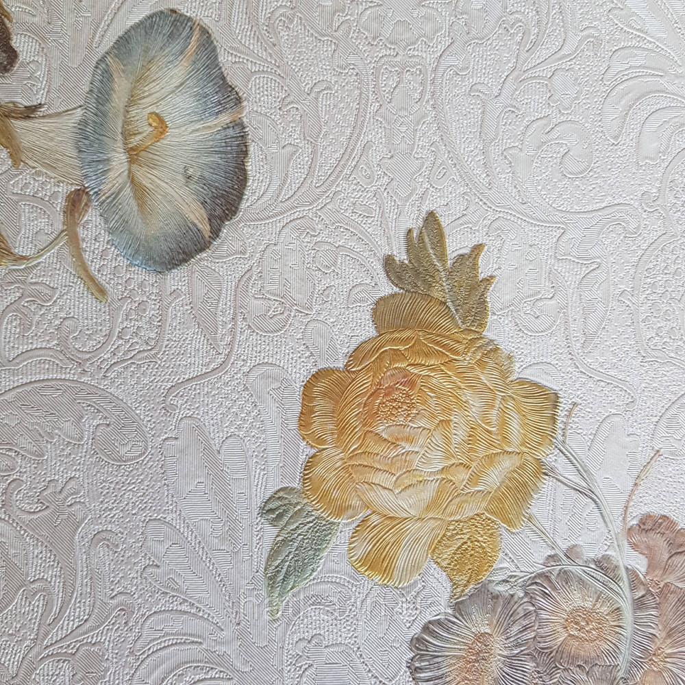 Шпалери метрові вінілові на флізелін Yuanlong Samsara квіти троянди, півонії жовті блакитні на пісочному Київ - фото 3