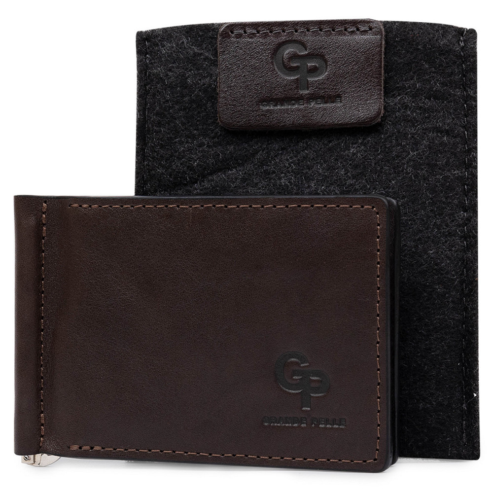 Кожаный мужской зажим для денег с монетницей GRANDE PELLE 11547 Коричневый Киев - изображение 6