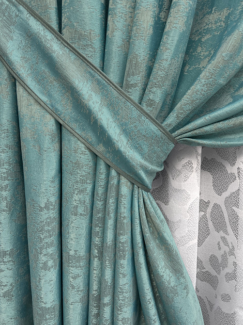 Комплект штор VR-Textil Жакард Мармур 200х270 2шт і Тюль 600х270 1292ш-1529т Бірюзовий з білим 71-185/7 Київ - фото 4