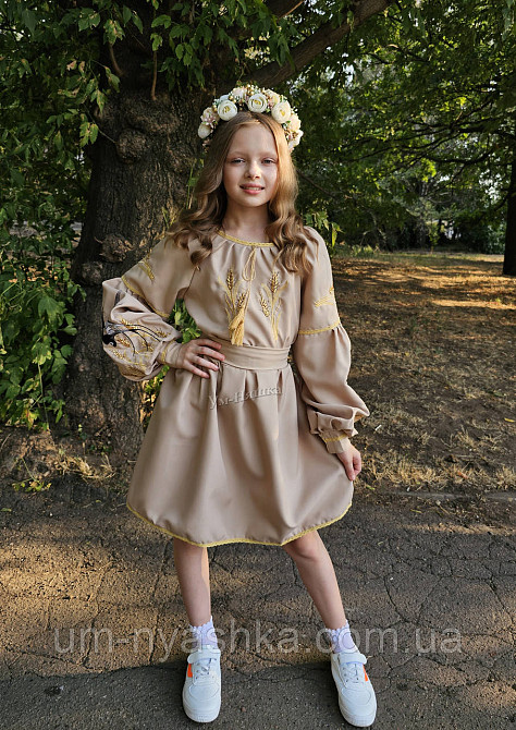 Детский платье вышиванка с ласточками и колосками 