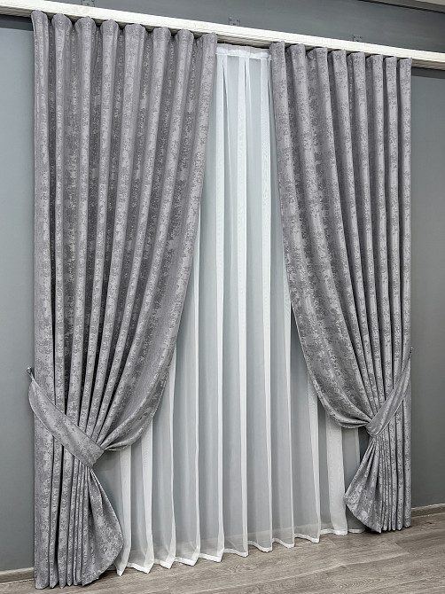 Комплект готових штор VR-Textil Жакард Sultan YL № 1668ш Сірий 150х270 см 2 шт (33-0550) Київ - фото 11