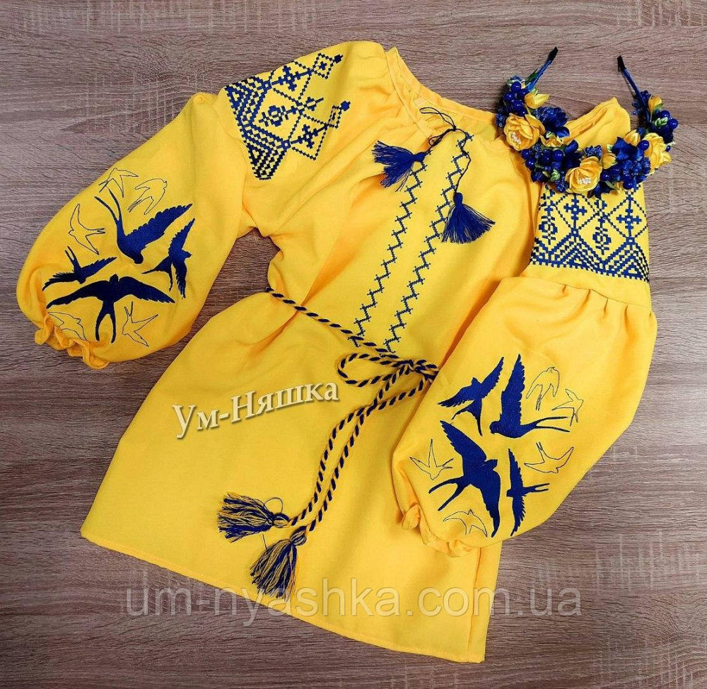 Дитяча вишита блузка з ластівками жовто-синя Кривий Ріг - фото 1