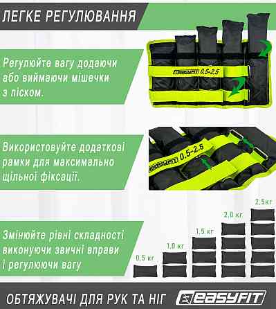 Обтяжувачі для ніг та рук EasyFit набірні чорно-зелені 0,5-2,5 кг (пара) Коломия