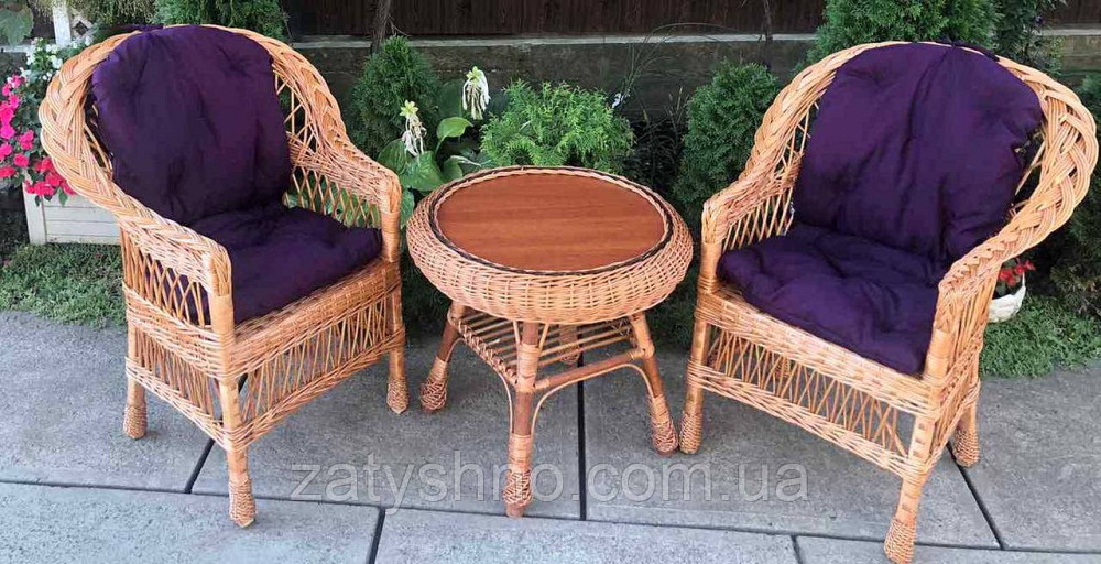 Плетені меблі з накидками |  Меблі з лози з круглим столом | меблі плетені подарункові Київ - фото 1