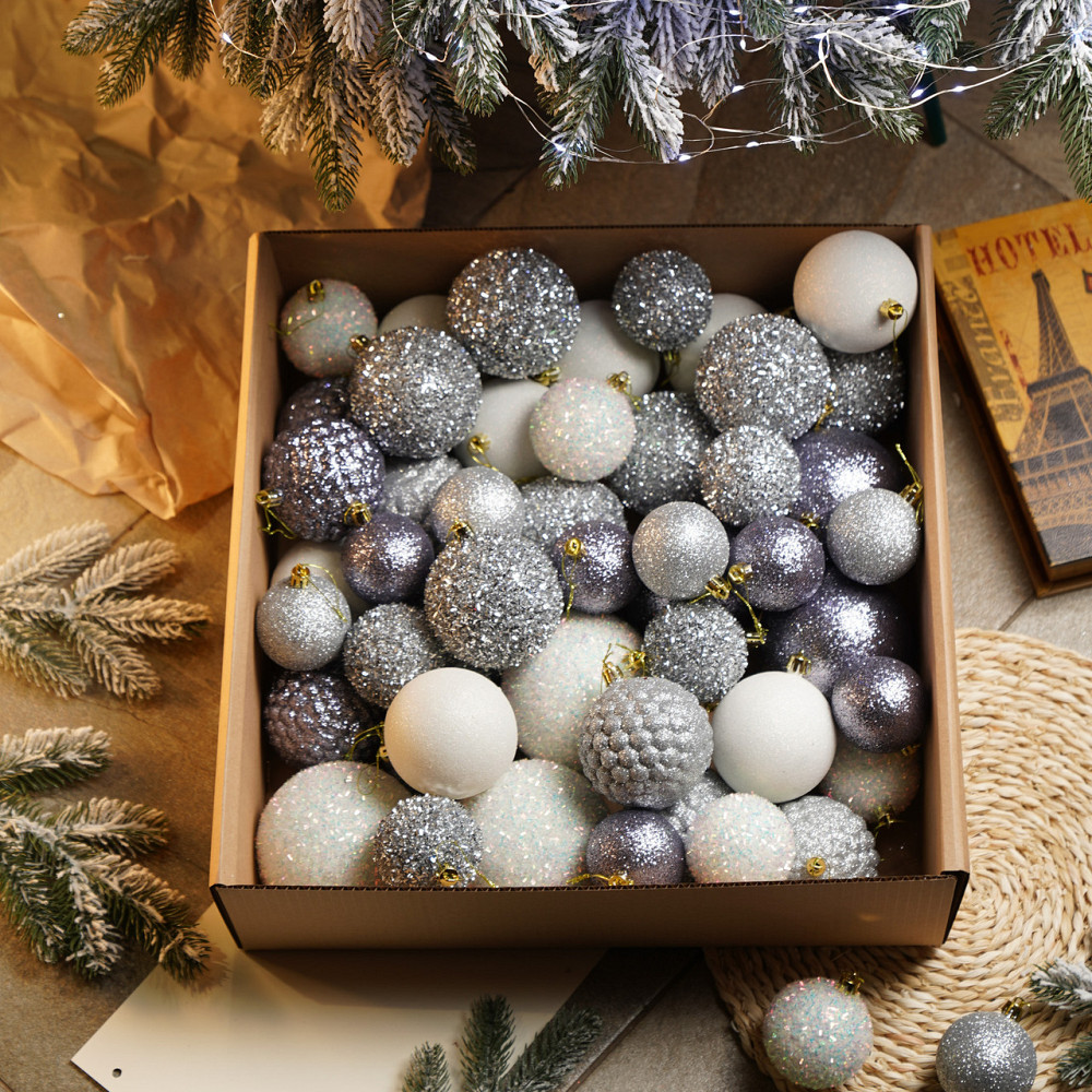 Набор новогодних игрушек на елку «Блеск» 40 шт Серебряный елочные игрушки шарики украшения для елки Киев - изображение 2