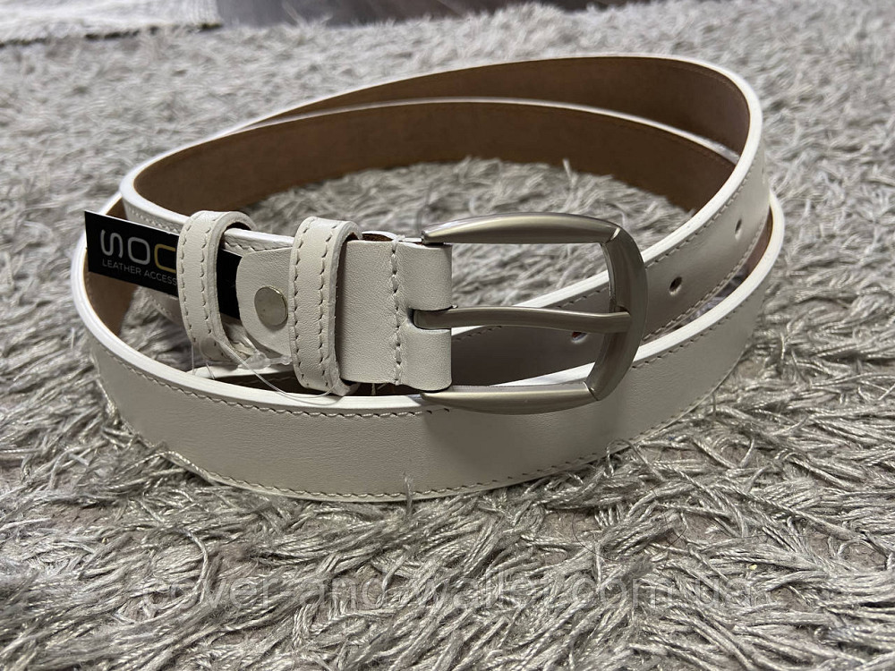 Білий жіночий ремінь із гладкої шкіри з класичною пряжкою 30мм PS Leather Київ - фото 5