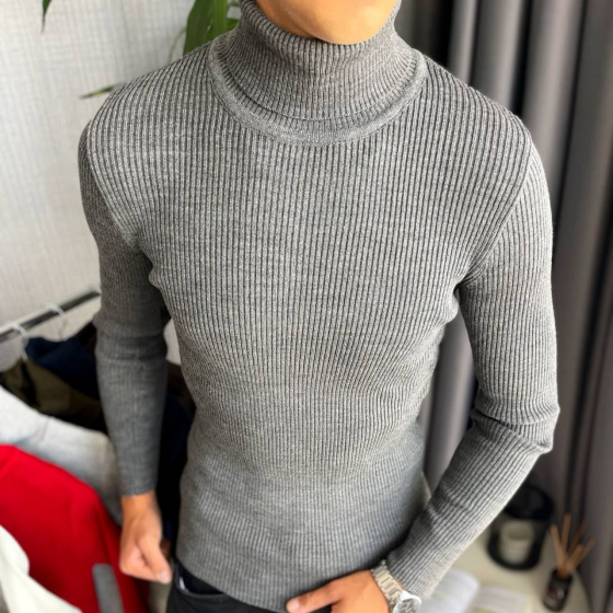 Чоловічий гольф у рубчик водолазка під горло вовняний класичний вовна-акрил Туреччина графіт Одеса