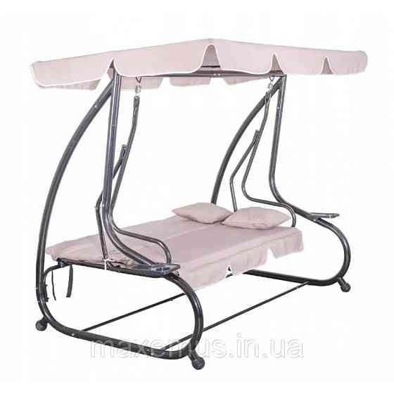 Садовые качели для дачи и дома трехместные уличные качели с навесом Bonro Garden BW-002 дачные качели бежевая Мостиська