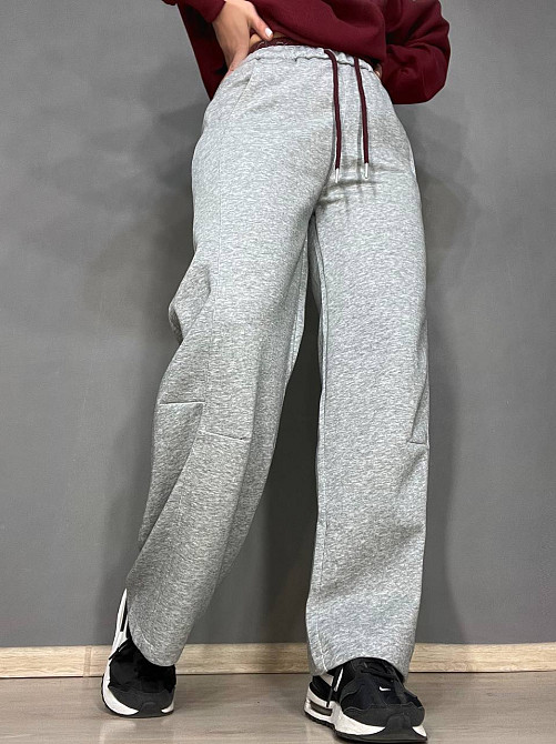 Штани жіночі A-N 25061 спортивні широкі Baggy з кишенями та шнурком трикотажні світло сірі, світло-сірий, M Київ - фото 6
