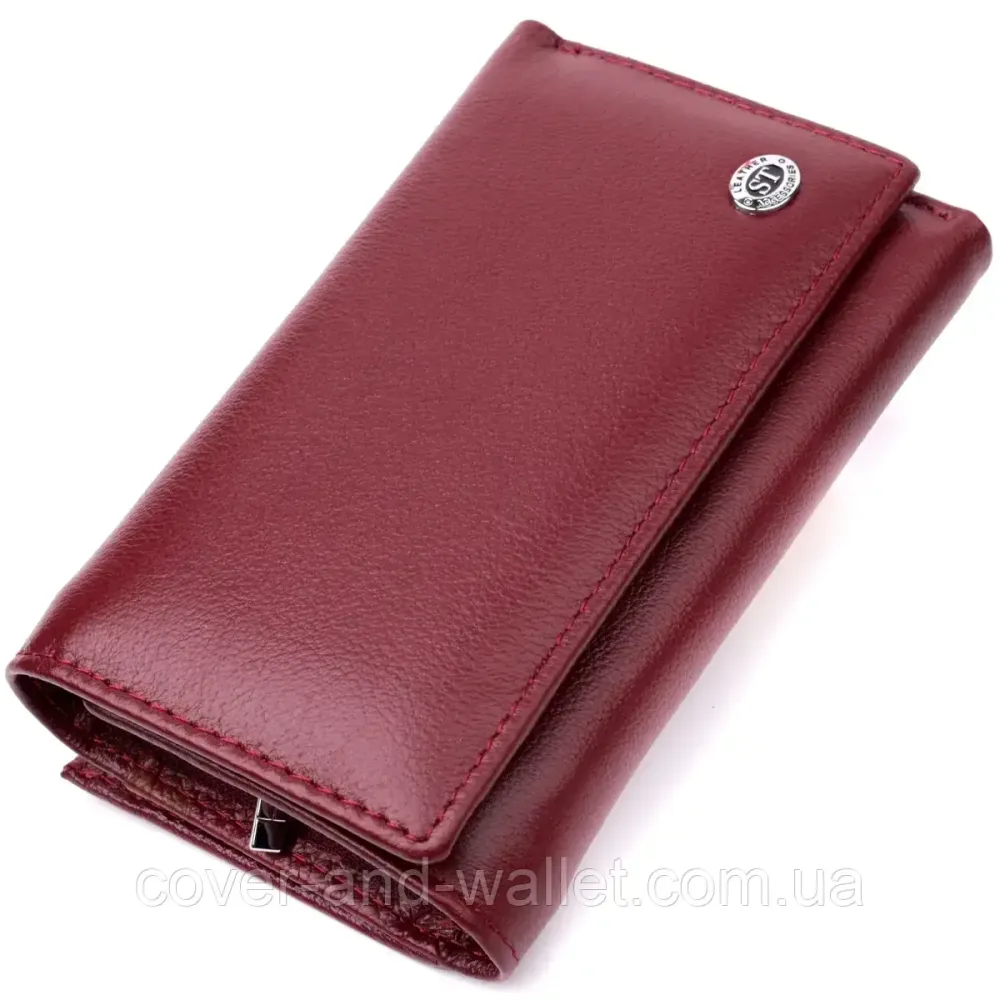 Бордовий жіночий шкіряний гаманець середнього розміру на магнітах Marco Coverna 1418 Київ - фото 1