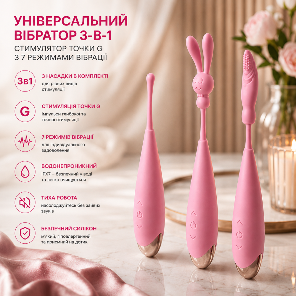 Універсальний вібратор 3-в-1: стимулятор клітора, сосків та точки G з 7 режимами вібрації. Водонепроникний та тихий Київ - фото 19