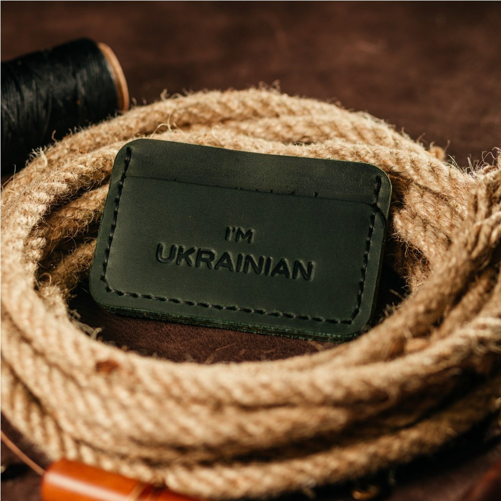 Картхолдер зелений із тисненням UA шкіряний, стильний органайзер чохол зі шкіри для 4 банківських картокMasterSem Київ - фото 1