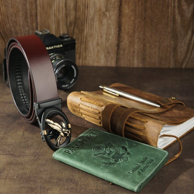 Ремень Vintage Мужской с пряжкой автомат с силуэтом орла Коричневый (20298) Винница - изображение 7