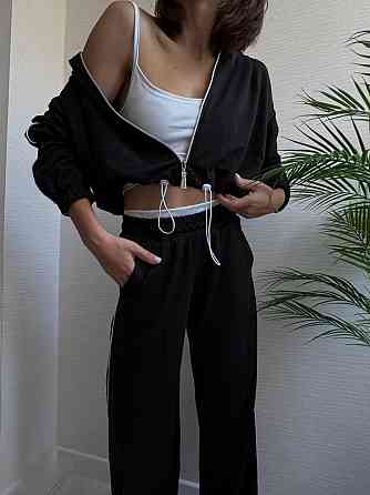 Женский прогулочный костюм тройка: кофта топ и штаны  двунить + микродайвинг Черный, 42/44 Одесса