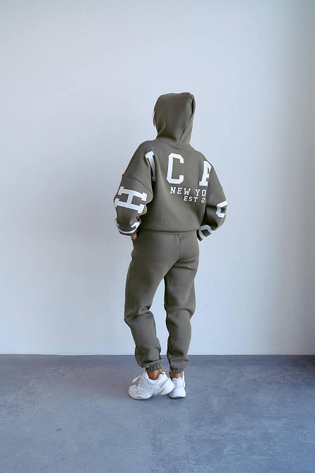 Женский стильный повседневный костюм Chicago с двойным капюшоном Хаки, 48/50 Одесса - изображение 3