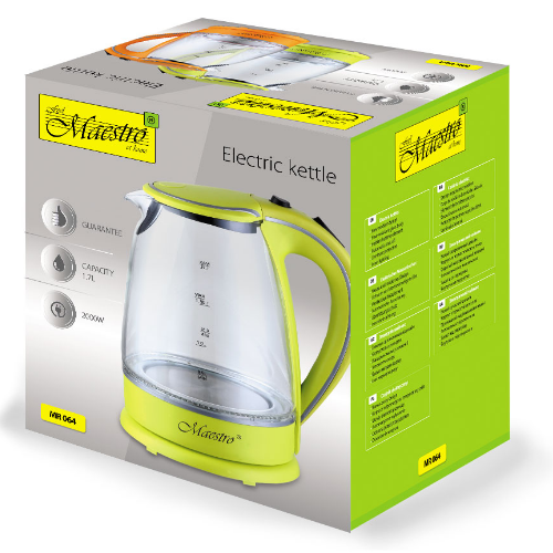 Електрочайник 1,7л 1850-2200W скло (диск) зелений MR-064-GREEN Maestro Житомир - изображение 5