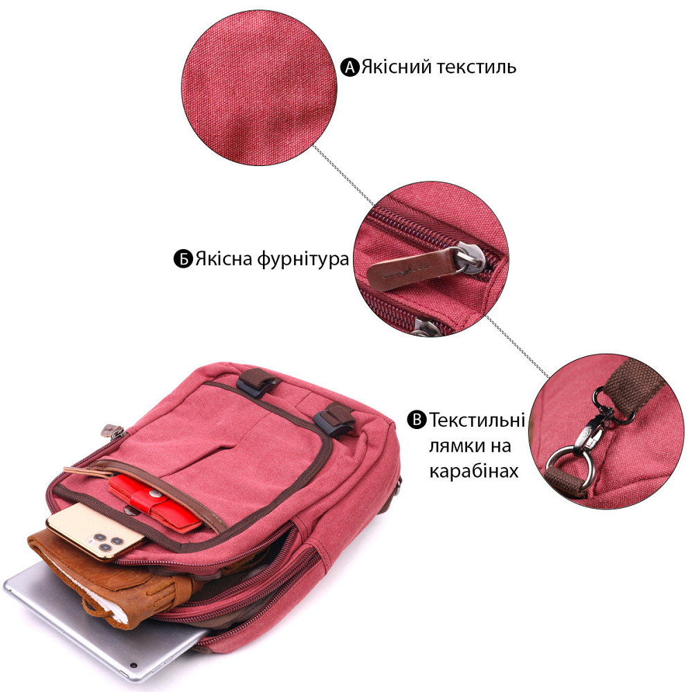Оригінальний рюкзак з текстилю 21256 Vintage Малиновий Київ - фото 8