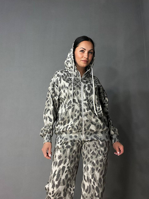 Костюм женский A-N 2749 леопардовый принт худи на молнии с капюшоном и брюки палаццо серый, серый, L Киев - изображение 19