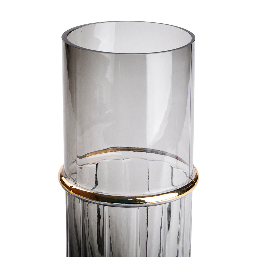 Yiwu Декоративна ваза для квітів із сірого скла із золотим обідком 25 см HP-1704 Коломия - фото 2