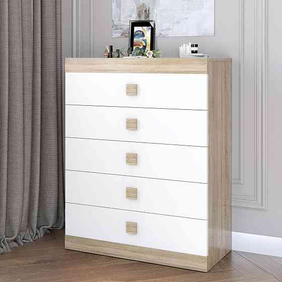Високий комод Еверест на 5 ящиків Соната-2 80х38х101 дуб сонома + білий (DTM-2019) Львів