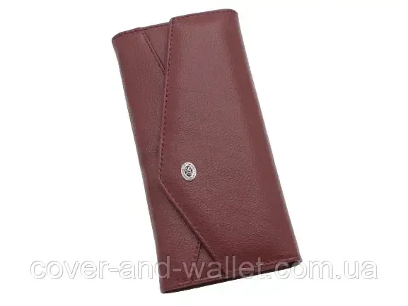 Тонкий женский кожаный кошелек с ассиметричным клапаном бордового цвета ST Leather 212 Киев - изображение 4