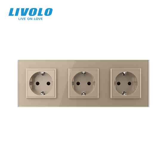 LIVOLO Потрійна електрична розетка з заземленням LIVOLO, золота, скляна рамка, шторки, 250В 16А Коломия