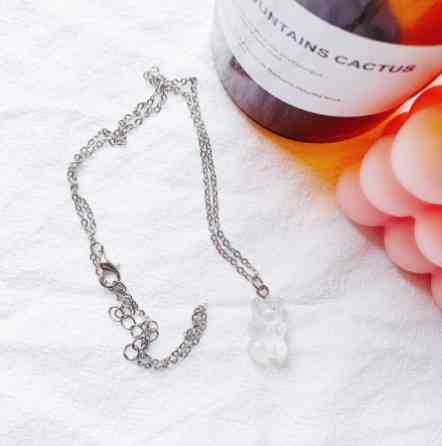 Детский кулон желейный мишка, молочный цвет -длина 48см, смола, цинковый сплав Киев