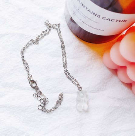 Детский кулон желейный мишка, молочный цвет -длина 48см, смола, цинковый сплав Киев - изображение 1