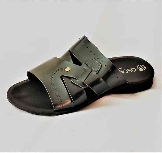 Мужские Шлёпанцы Тапочки Сланцы Чёрные Кожаные (размеры: 41,42,43,44,45) Днепр