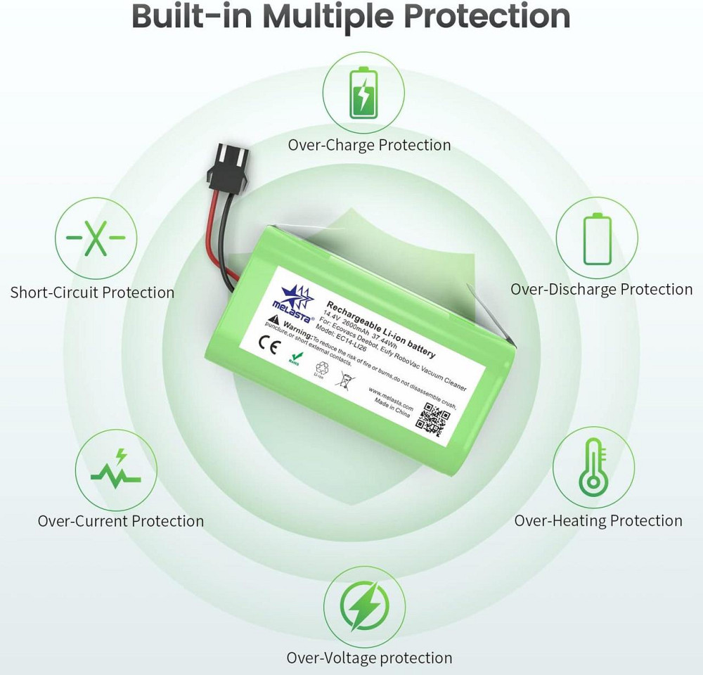 Акумулятор для робота-пилососа 14.4 В, 2600 мАг, змінна літій-іонна батарея для Ecovacs Eufy Tesvor Cong з захистом від перегріву Київ - фото 4