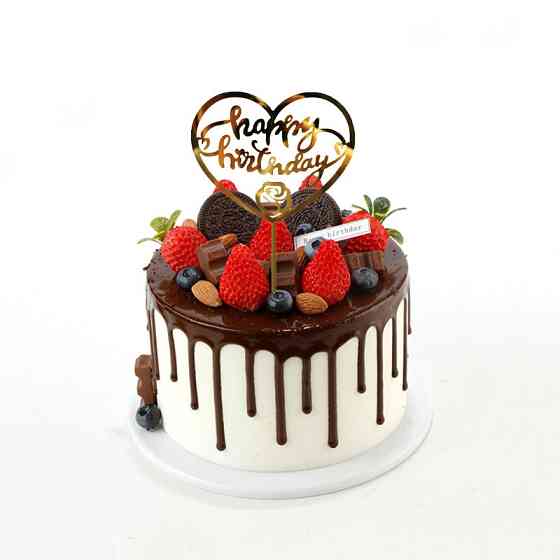 Топпер с надписью Happy Birthday с пластика 11 на 9 см золотистый Киев