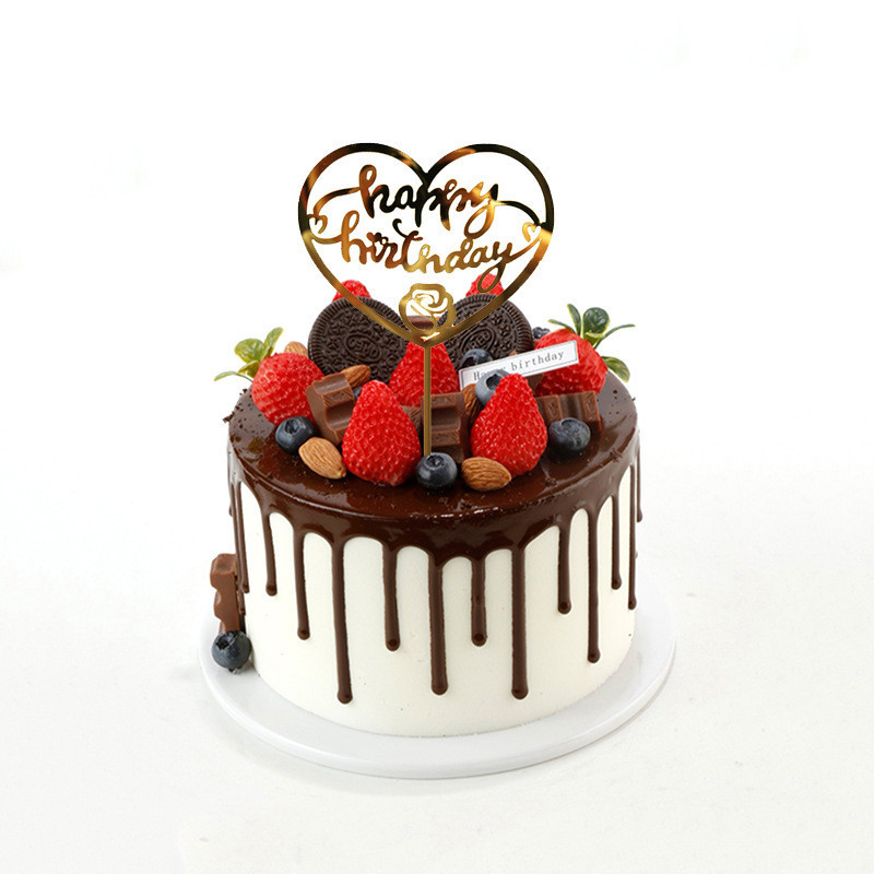 Топпер с надписью Happy Birthday с пластика 11 на 9 см золотистый Киев - изображение 3