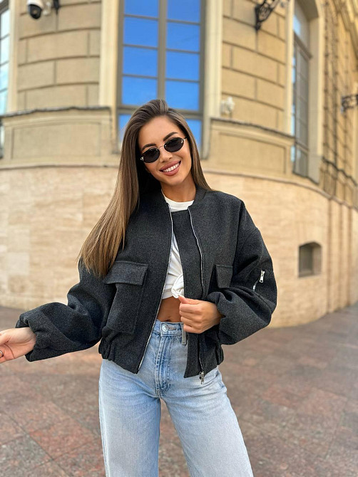 Женский стильный бомбер на молнии кашемир + подкладка Графит, 42/44 Одесса - изображение 5