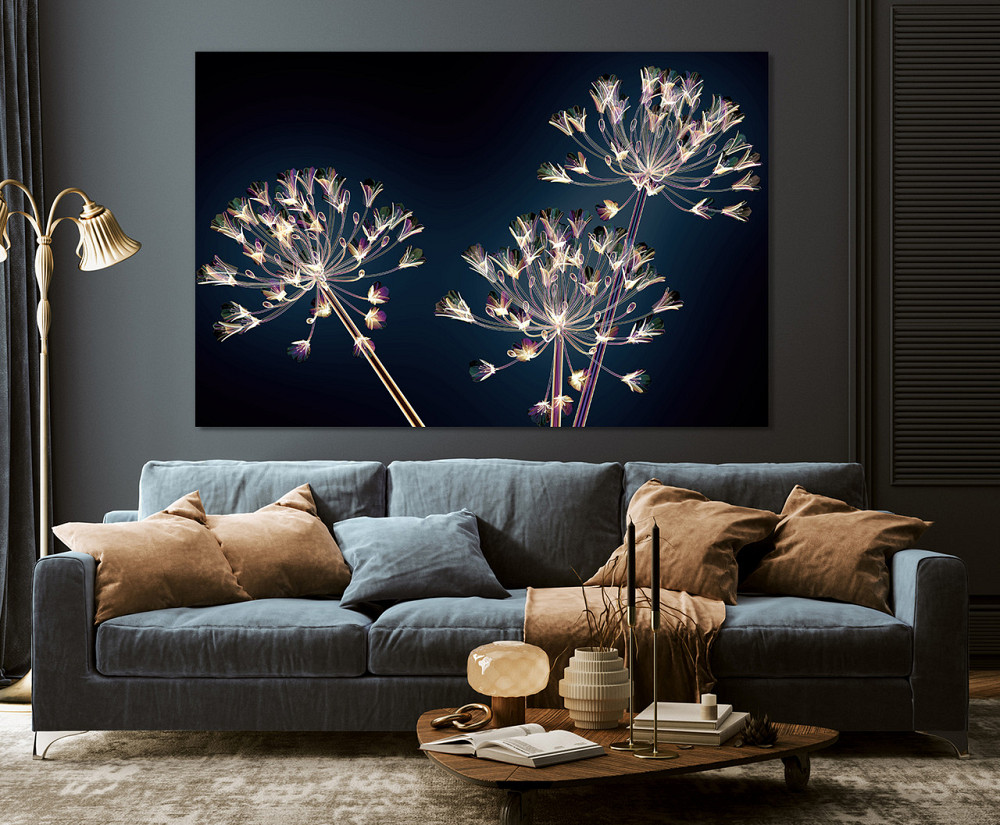 Картина полотно у вітальню / спальню   Квіти на чорному фоні   MLP_372 ( 60х30см ) Київ - фото 3