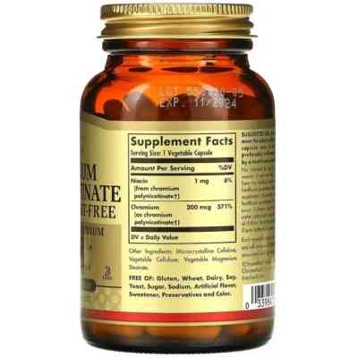 Вітамінно-мінеральний комплекс Solgar Хром Піколінат, 200 мкг, Chromium Polynicotinate, 100 вегетаріанських (SOL-00876) Вінниця