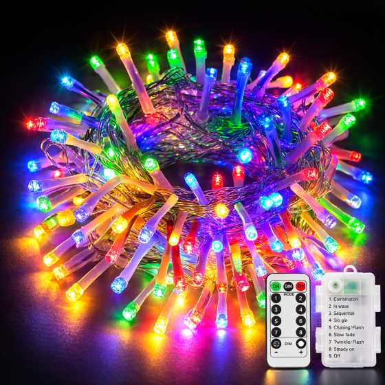 Гирлянда «Роса» JXLEDAYY 10 м 100 LED RGB на батарейках с пультом ДУ, таймером, 8 режимами для дома и улицы Киев