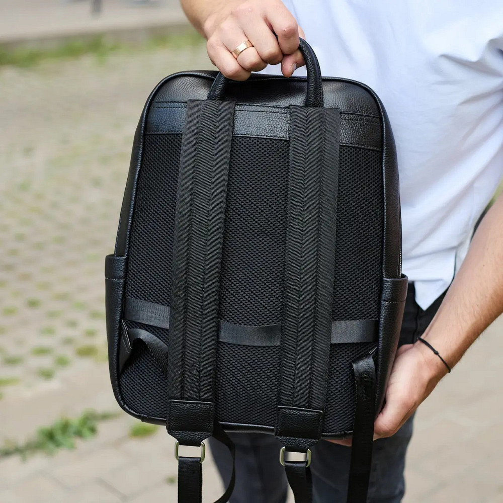 Класичний чорний чоловічий рюкзак з натуральної шкіри діловий, офісний, для ноутбука Київ - фото 7