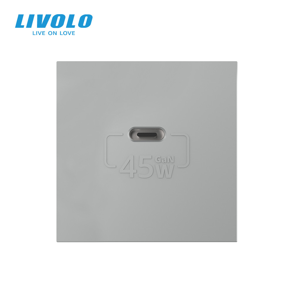 USB Type-C розетка LIVOLO, PD 45W, Power Delivery, швидка зарядка, сіра, модуль (VL-FCUC-2IP) Коломыя - изображение 6