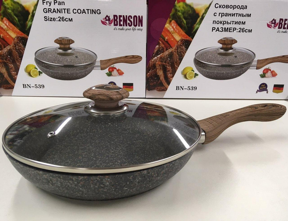 Сковорідка з кричкою 26 см гранітне покр. з червоним BENSON BN-539 (6 шт.) Одеса - фото 1