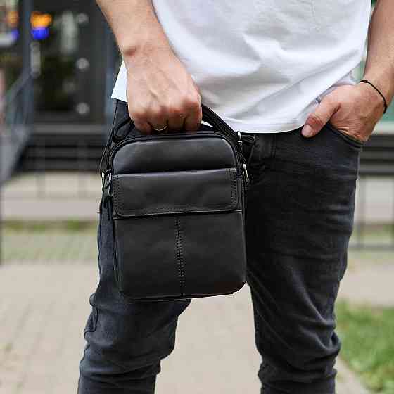 Чорна чоловіча шкіряна сумка-барсетка Київ