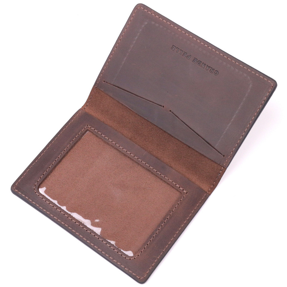 Добротна обкладинка на військовий квиток із вінтажної шкіри Слава ЗСУ GRANDE PELLE 16751 Коричнева Київ - фото 5